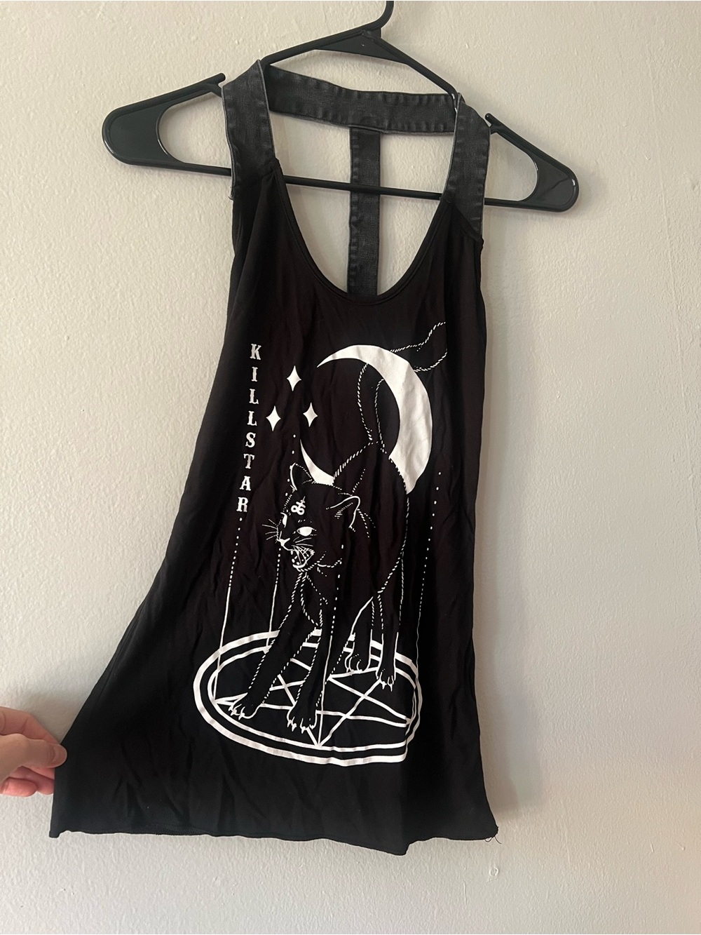Killstar Black Tank Top with White Moon & Cat Graphic
